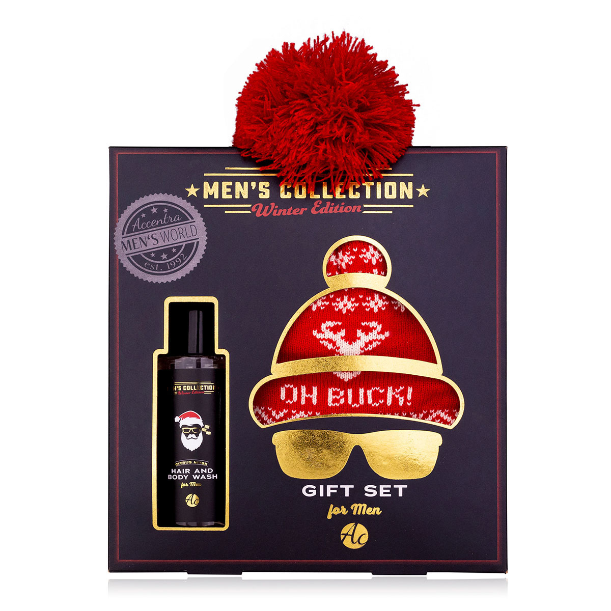 Kúpeľový set MEN'S COLLECTION WINTER EDITION s pletenou čiapkou - ACCENTRA - 150ml