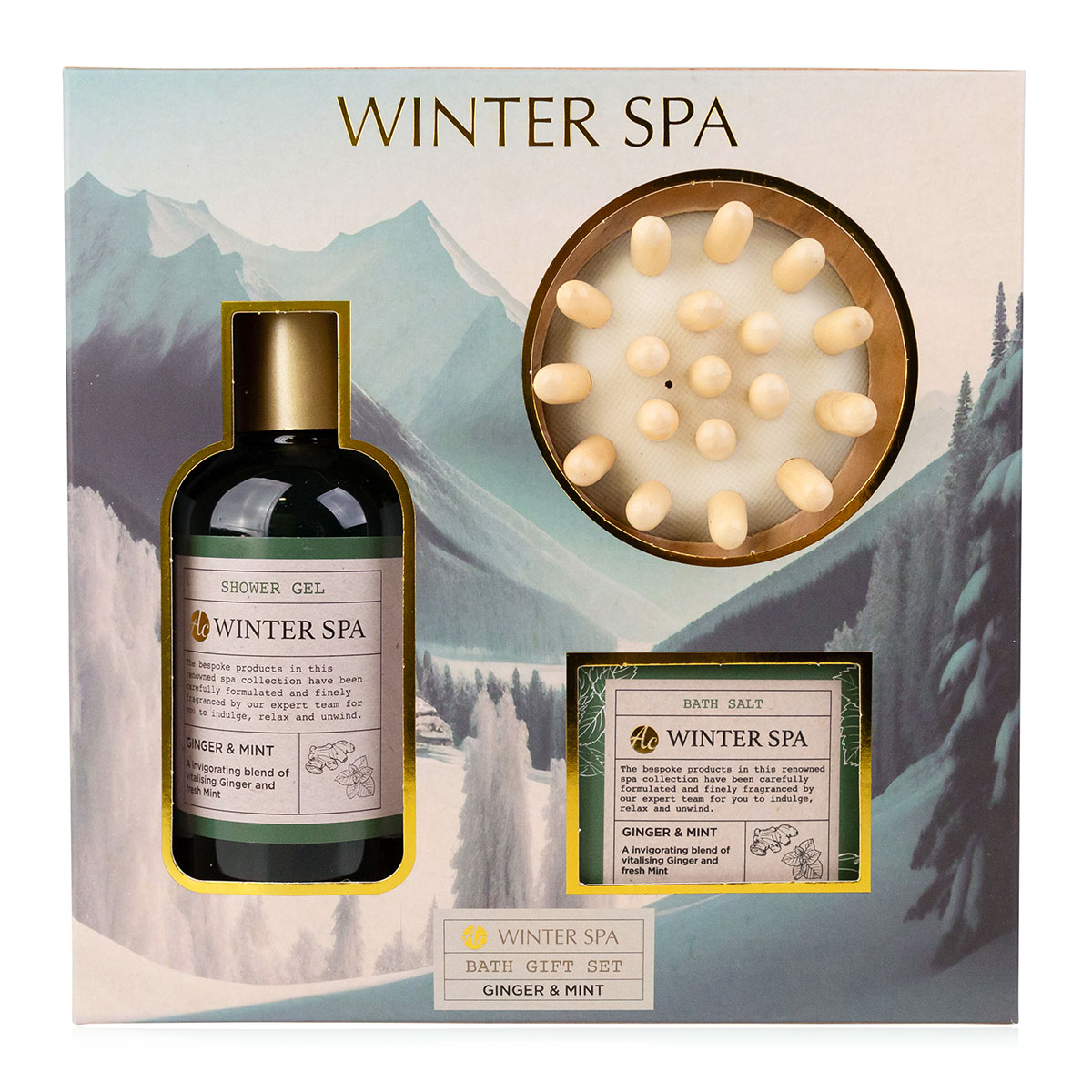 Kúpeľový set WINTER SPA v darčekovom balení a drevená masážna kefa - ACCENTRA
