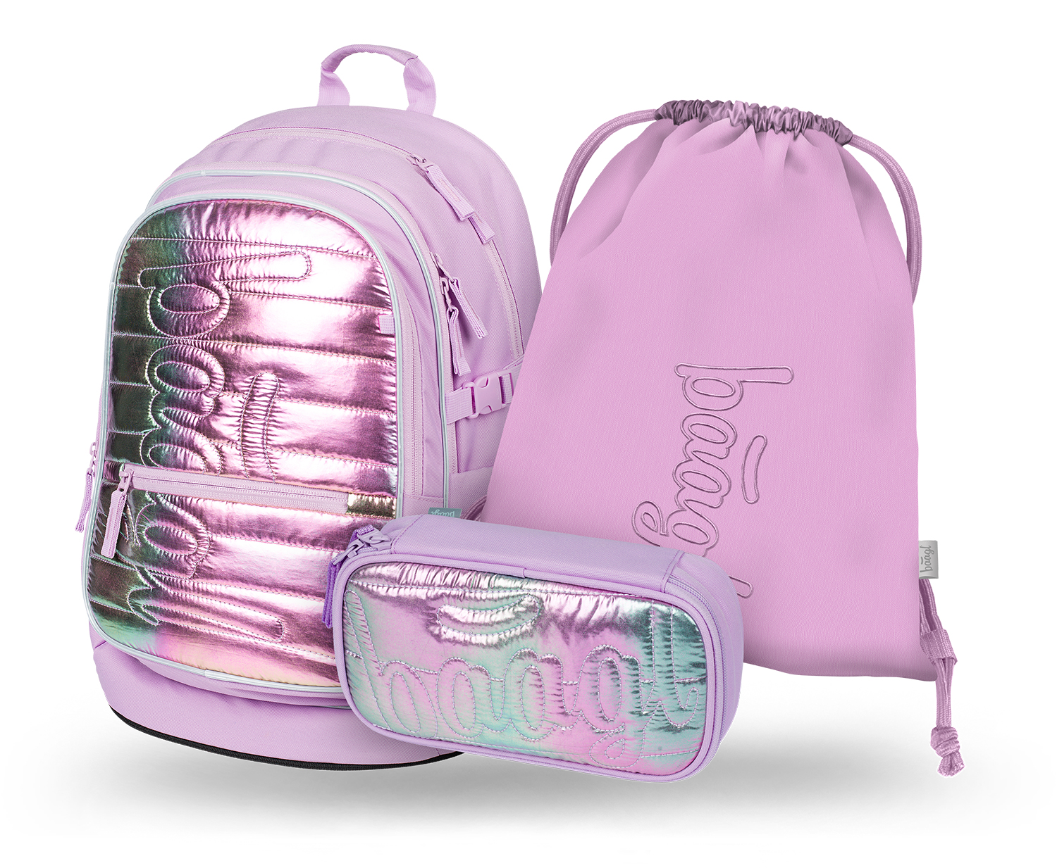 Školský 3 set - batoh, peračník, sáčok Baagl Core Lavender - 25 L