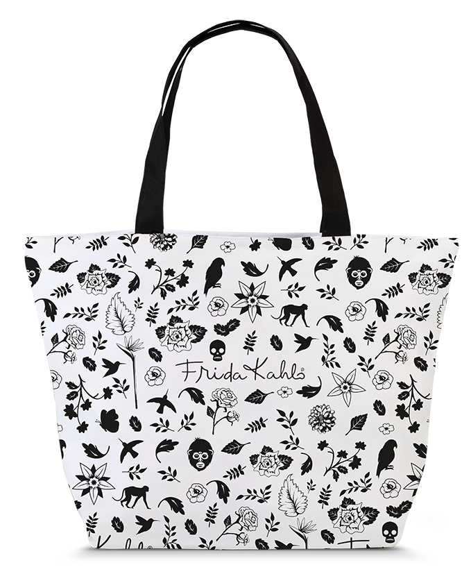 Dámska shopper taška Frida Kahlo 31 L - čierno-biela Dámska shopper taška Frida Kahlo 31 L - čierno-biela