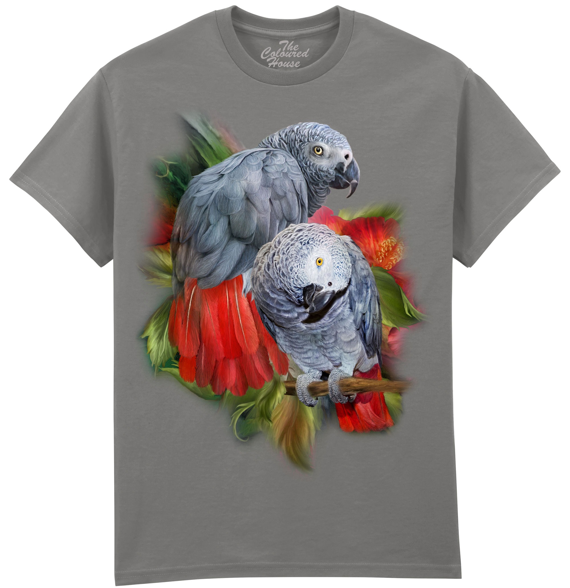 The Colored House Pánske tričko s potlačou afrických papagájov – African Greys od Carol Cavalaris Veľkosť: S