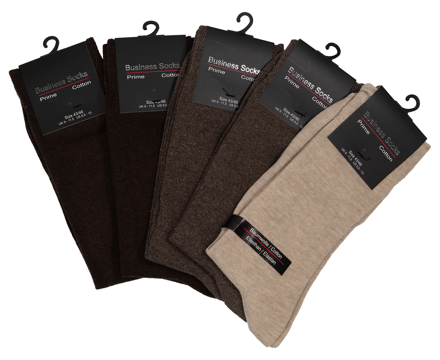 Business Socks Pánske bavlnené business ponožky 5 párov - odtiene hnedej Veľkosť: 43-46