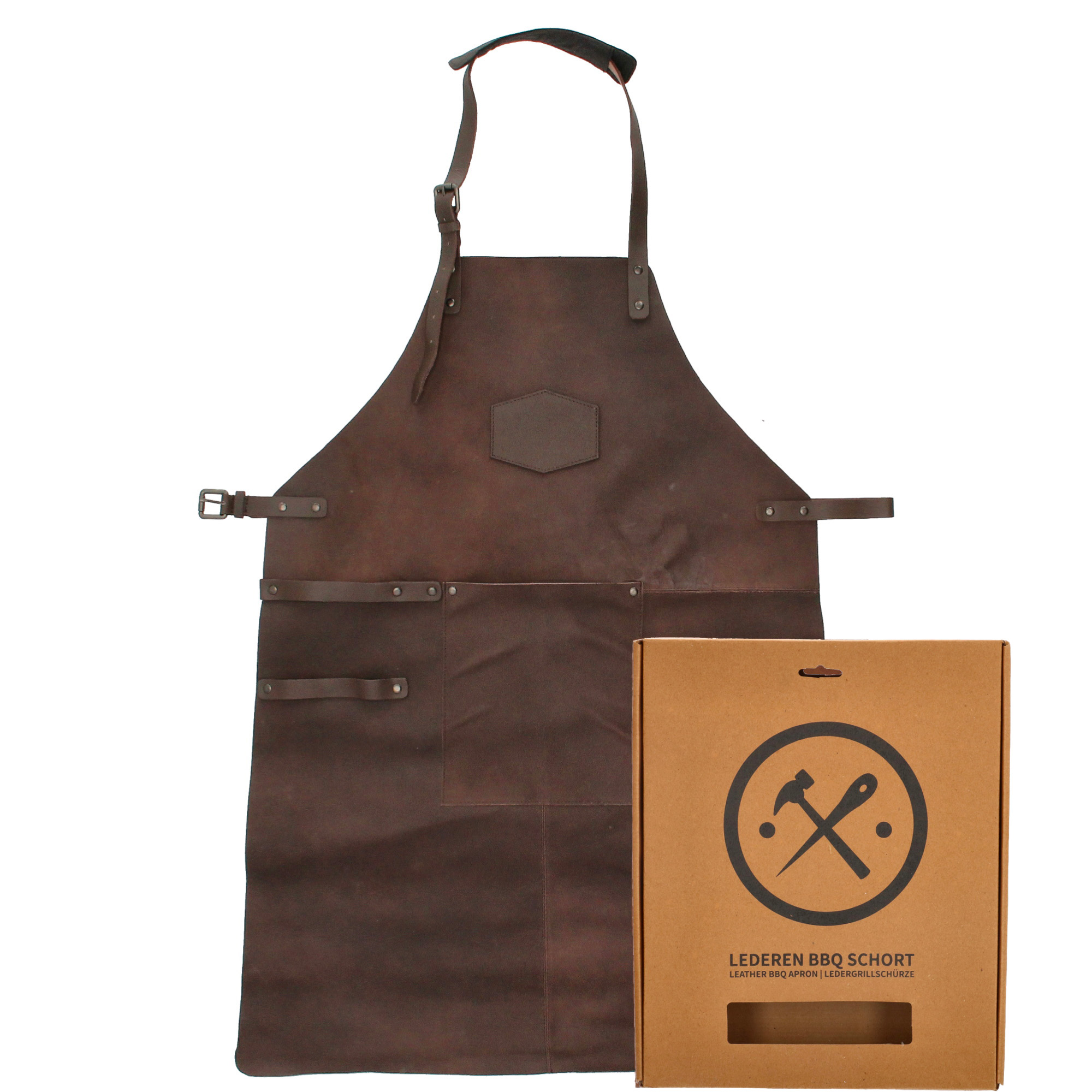 Hide & Stitches Kožená Zástera pre milovníkov grilovania - tmavo hnedá (bez loga)