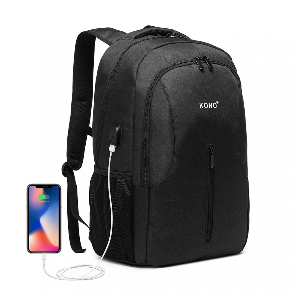 E-shop KONO Chytrý batoh so zabudovaným USB portom Manny - čierny - 21L