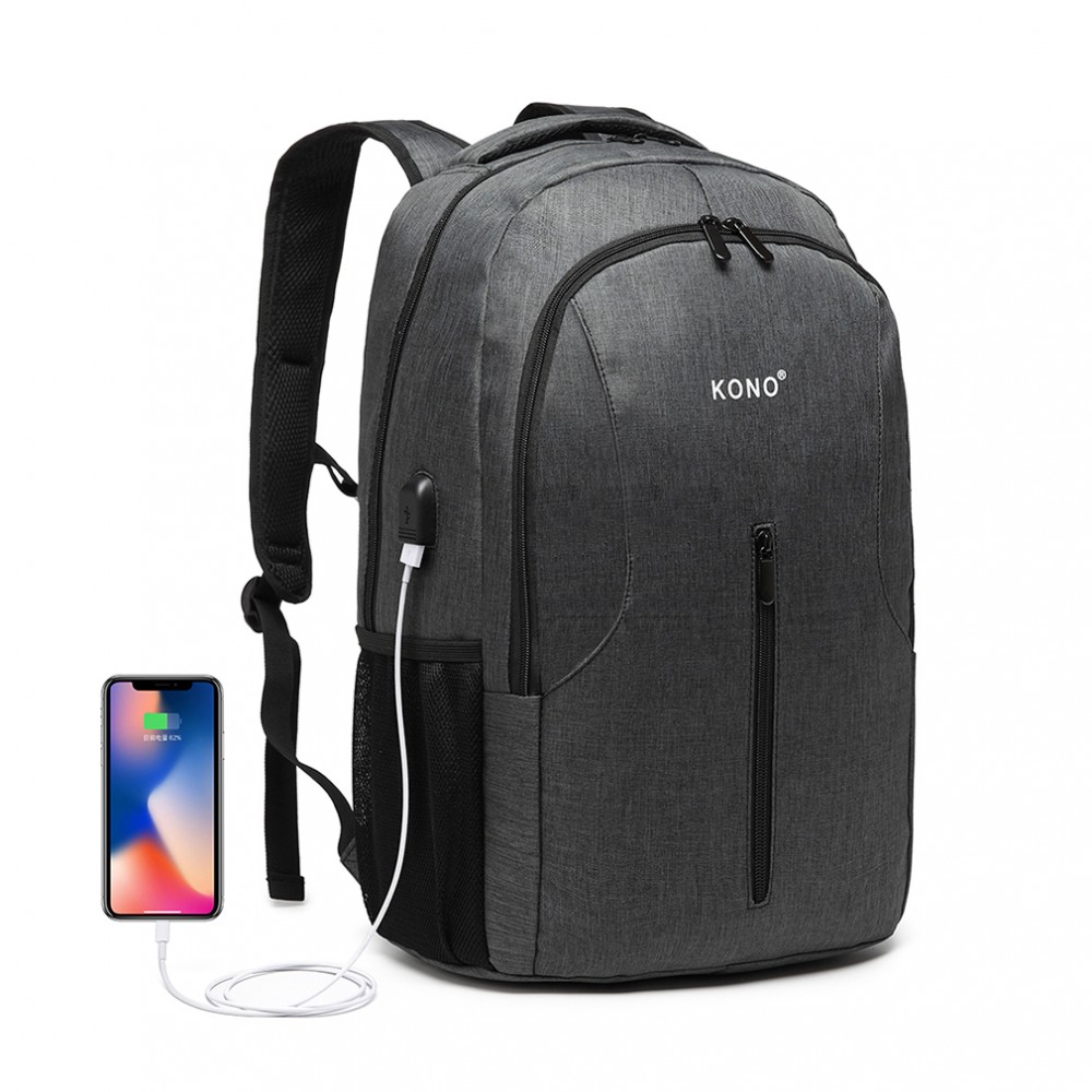 E-shop KONO Chytrý batoh so zabudovaným USB portom Manny - sivý - 21L