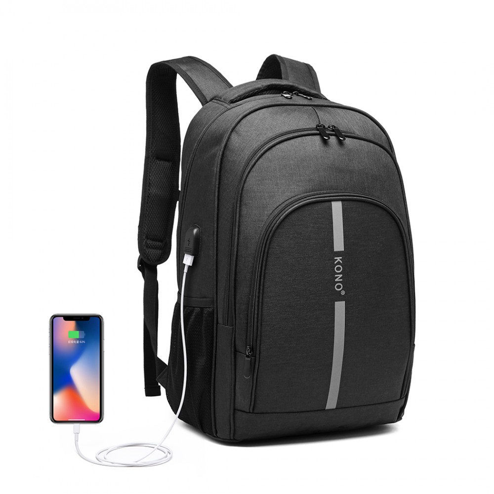 E-shop KONO Chytrý batoh so zabudovaným USB portom Freddy - čierny - 25L