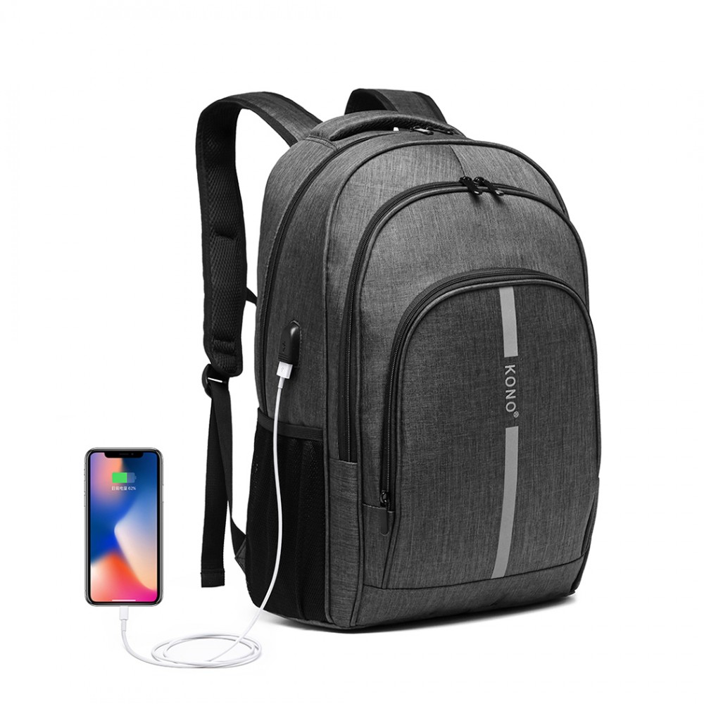 E-shop KONO Chytrý batoh so zabudovaným USB portom Freddy - sivý - 25L