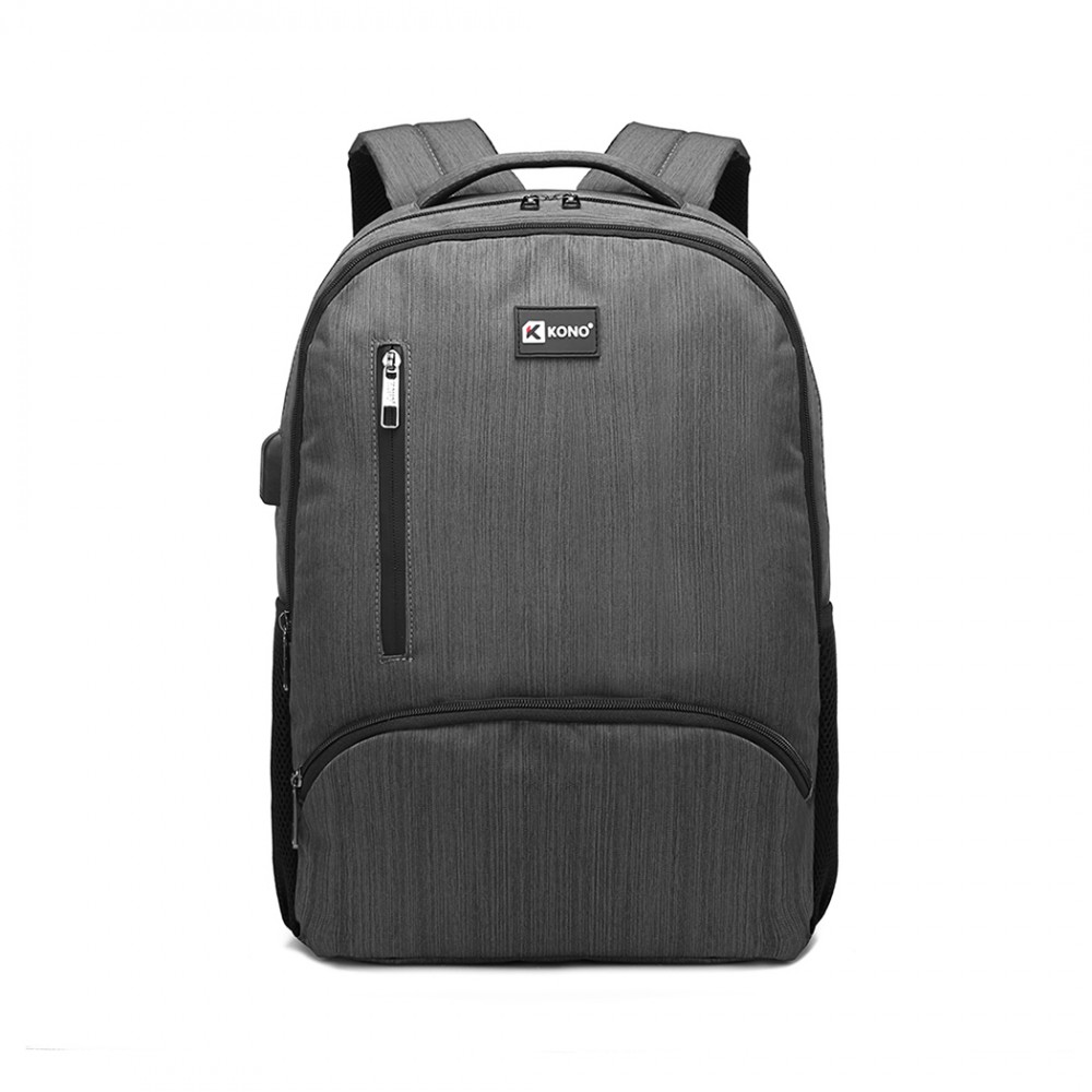 KONO klasický mestský batoh Luno s USB portom - sivý - 18L