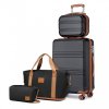 KONO Sada 2 ABS kufrov s víkendovou a kozmetickou taškou - čierno hnedá