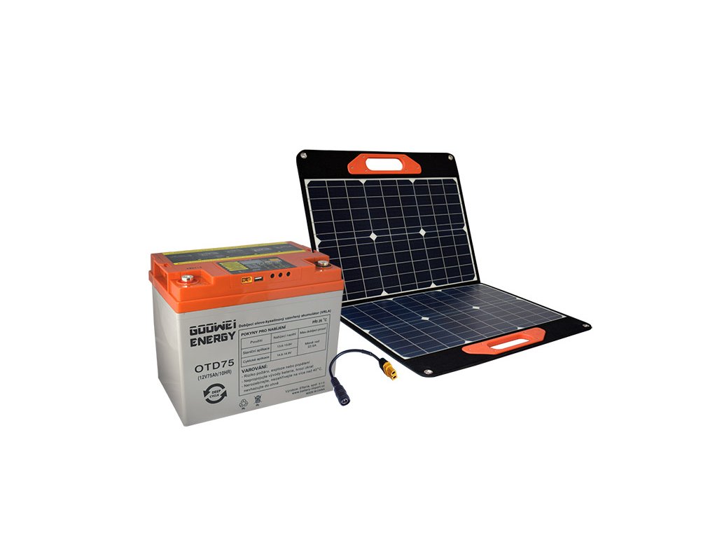 GOOWEI ENERGY set batéria OTD75 (75Ah, 12V) a prenosný solárny panel 60W