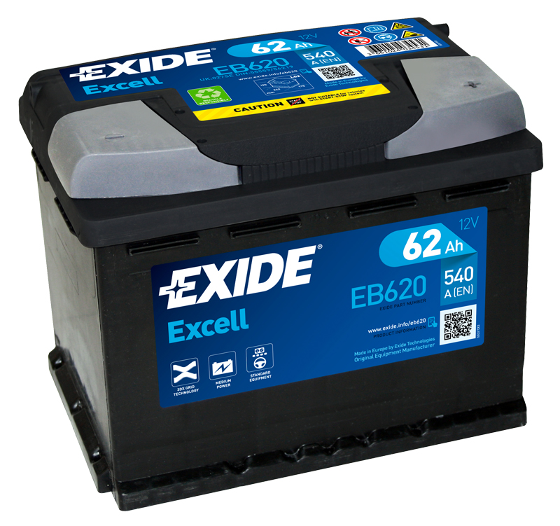 Exide Excell 12V 62Ah 540A EB620