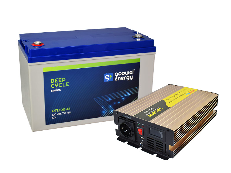 Sada trakčná batéria GOOWEI ENERGY OTL100-12 (100Ah) + menič ROGERELE REP1000-12 (1000W), 12V
