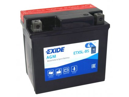 Motobaterie EXIDE ETX5L-BS, 12V, 4Ah, 70A