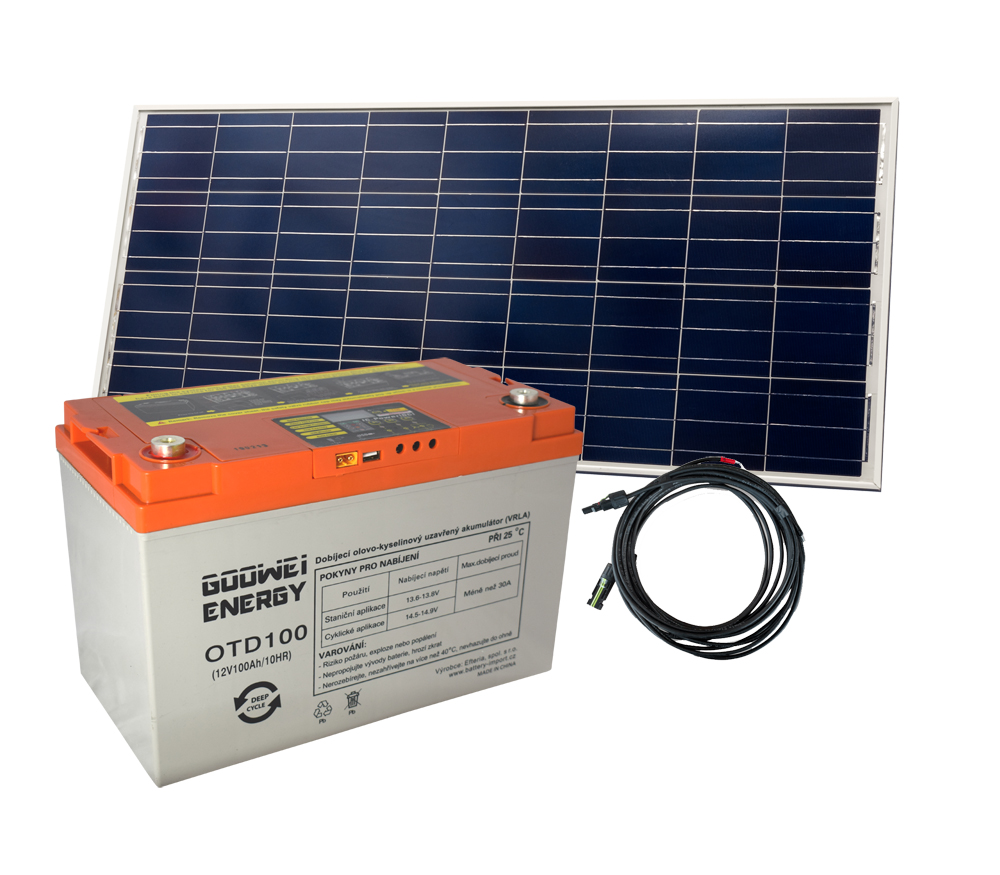 Set baterie GOOWEI ENERGY OTD100 (100Ah, 12V) a solární panel Victron Energy 115Wp/12V