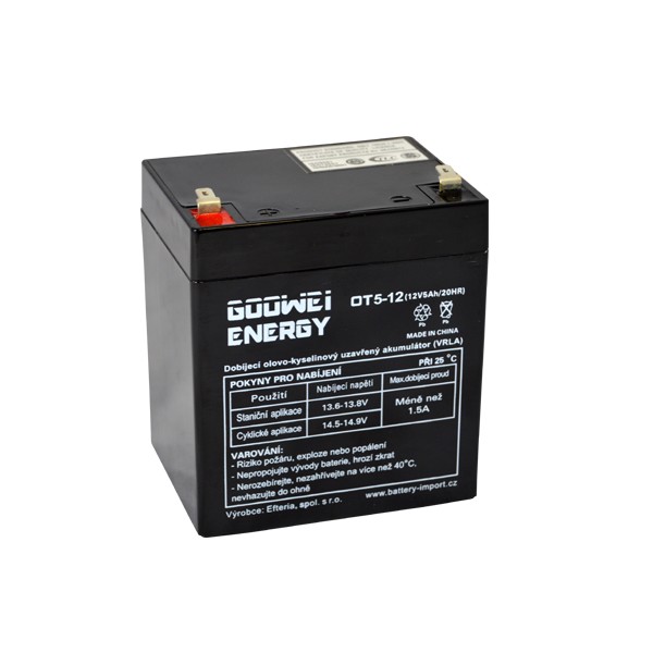 Staniční (záložní) baterie GOOWEI ENERGY OT5-12 F1, Faston 4.7mm, 5Ah,12V ( VRLA )