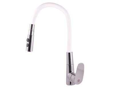 AMUR - Dřezová baterie s flexibilním ramínkem, Chrom/Bílá AM719.0/12B, RAV Slezák (Barva chrom/bílá, Rozměr 3,8")