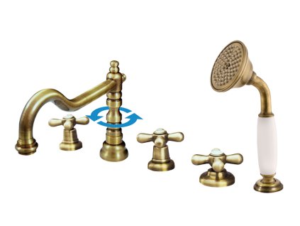 MORAVA RETRO - Vanová baterie 5-otvorová, Stará mosaz (Bronz) MK164.0PSM, RAV Slezák (Barva Stará mosaz (Bronz), Rozměr 3,8")