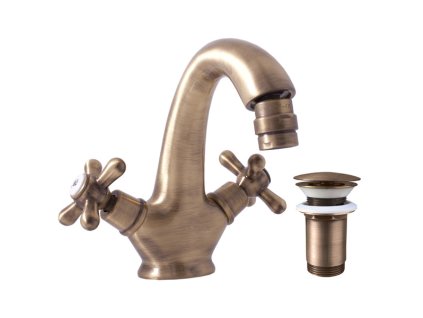 MORAVA RETRO - Bidetová baterie s výpustí, Stará mosaz (Bronz) MK143.0SM, RAV Slezák (Barva Stará mosaz (Bronz), Rozměr 3,8")