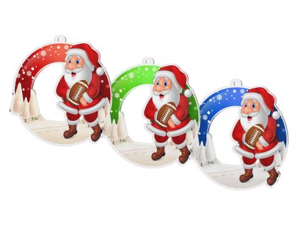 Akrylátová vánoční ozdoba kulatá - Santa Claus - americký fotbal