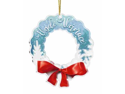 Akrylátová vánoční ozdoba Věnec modrý  - s vlastním textem a logem