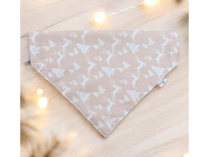 Béžový šátek pro psa s motivem jelenů