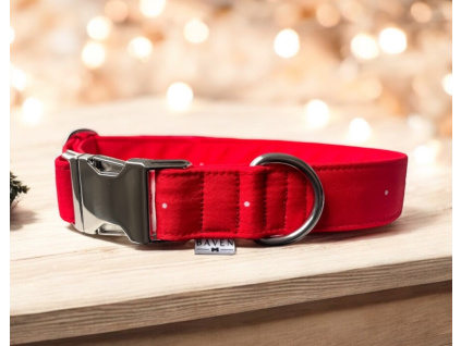 Červený obojek pro psa s jemným bílým puntíkem