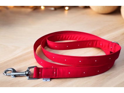 Červené vodítko pro psa s jemným bílým puntíkem