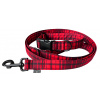 Vodítko pro psa s károvým vzorem v červeno-černé barvě.