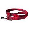 Vodítko pro psa s károvým vzorem v červeno-černé barvě.