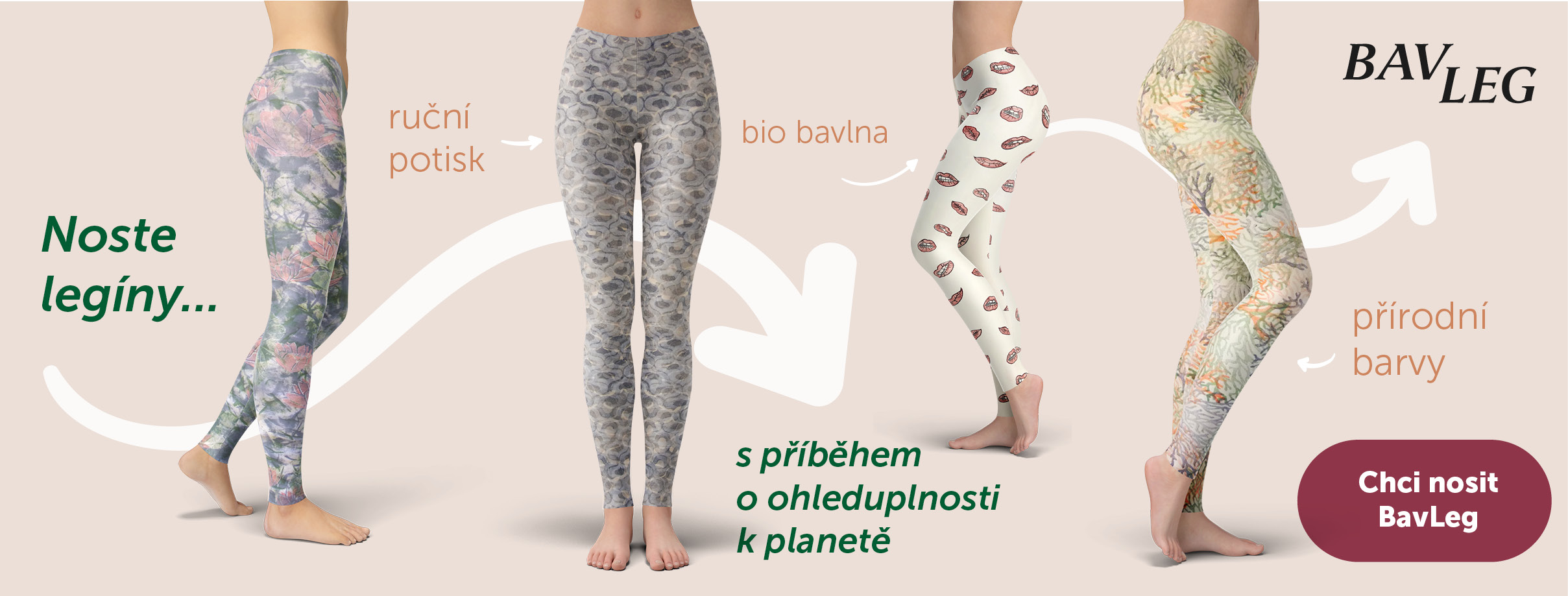 bio bavlněné legíny s ručním potiskem