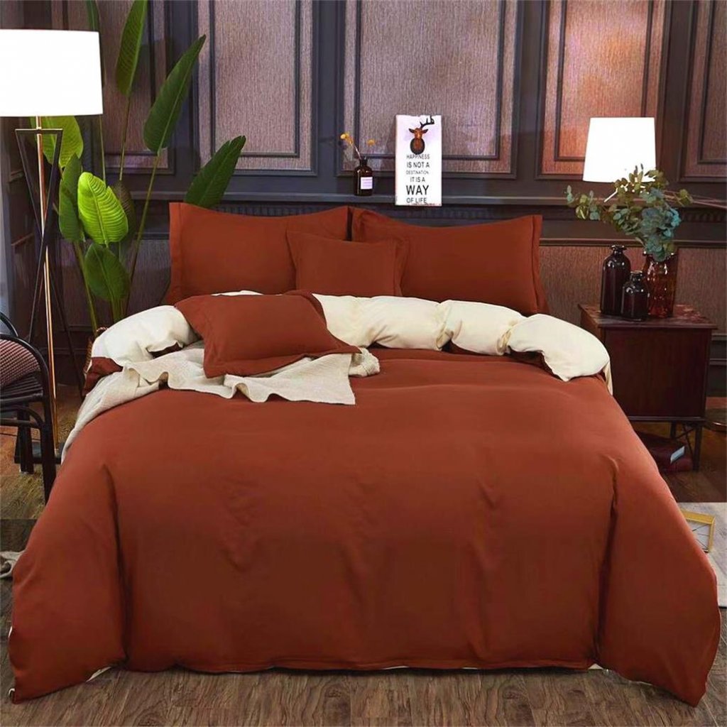 Sedmidílné povlečení bavlna/mikrovlákno hnědá béžová 140x200 na dvě postele