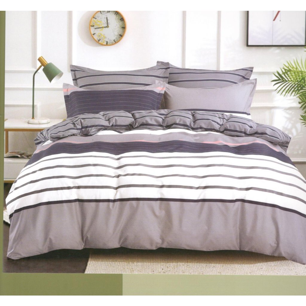2-dílné povlečení pruhy bavlna/mikrovlákno fialová 140x200 na jednu postel