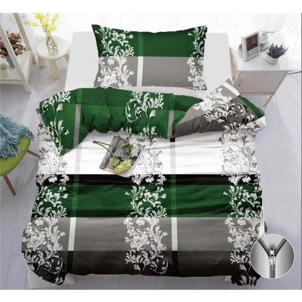 2-dílné povlečení ornamenty bavlna/mikrovlákno zelená šedá 140x200 na jednu postel