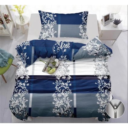 2-dílné povlečení ornamenty bavlna/mikrovlákno modrá šedá 140x200 na jednu postel