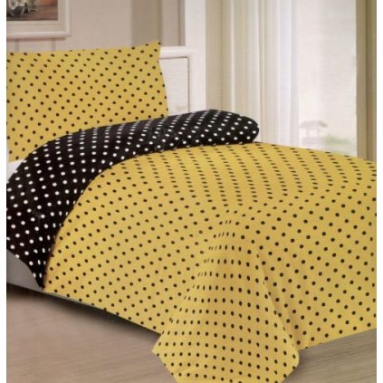 Dvoudílné povlečení puntíky bavlna/mikrovlákno žlutá černá 140x200 na jednu postel