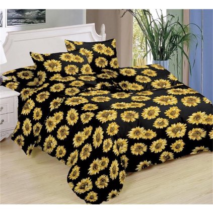 Sedmidílné povlečení slunečnice bavlna mikrovlákno černá žlutá 140x200 na dvě postele