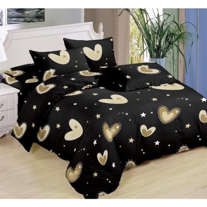 Sedmidílné povlečení srdce hvězdy bavlna mikrovlákno černá 140x200 na dvě postele