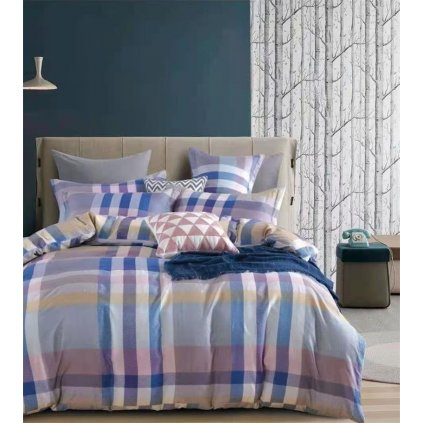 2-dílné povlečení kárované modrá šedá 140x200 na jednu postel