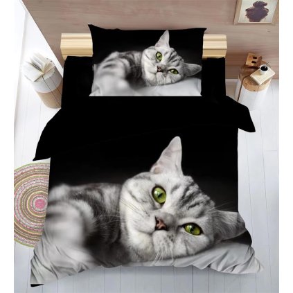 2-dílné povlečení kotě 3 D černá 140x200 na jednu postel