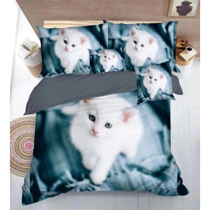 7-dílné povlečení bílé kotě 3 D 140x200 na jednu postel