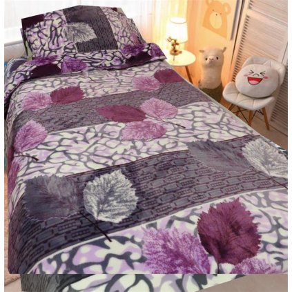 2-dílné povlečení listy mikroplyš fialová šedá 140x200 na jednu postel