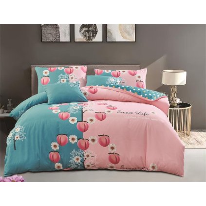 7-dílné povlečení sweet life modrá růžová 140x200 na dvě postele