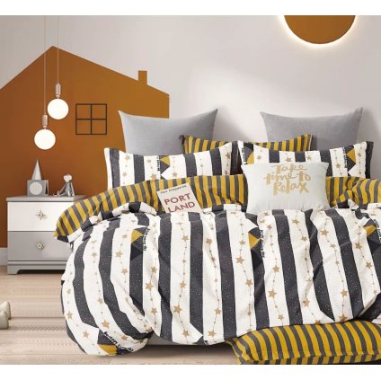 7-dílné povlečení hvězdy a pruhy bílá modrá 140x200 na dvě postele