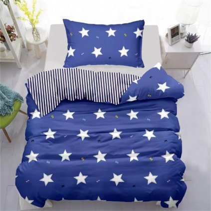 2-dílné povlečení bavlněné modré s hvězdami 140x200 na jednu postel