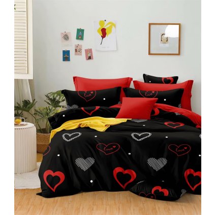 Sedmidílné povlečení srdce love bavlna mikrovlákno 140x200 na dvě postele