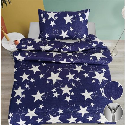 2-dílné krepové povlečení hvězdy modrá bílá 140x200 na jednu postel