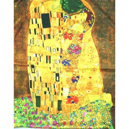 Saténový šátek 180 x 70 cm Gustav Klimt Polibek
