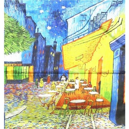 Saténový šátek 180 x 70 cm s obrazem Café Terrace at Night od Vincenta van Gogha