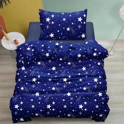 2-dílné tmavě modré povlečení  140x200 s bílými hvězdami pro jednu postel