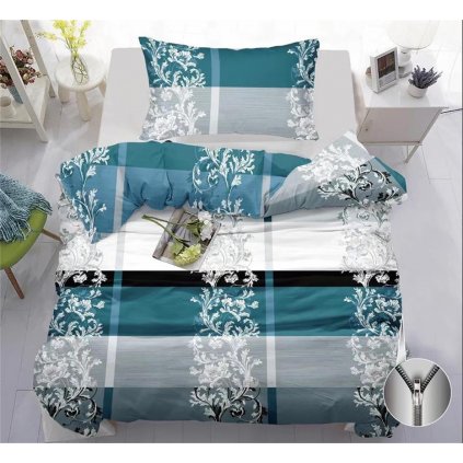Bavlněné povlečení ornamenty - tyrkysové 140x200/70x90 pro jednu postel